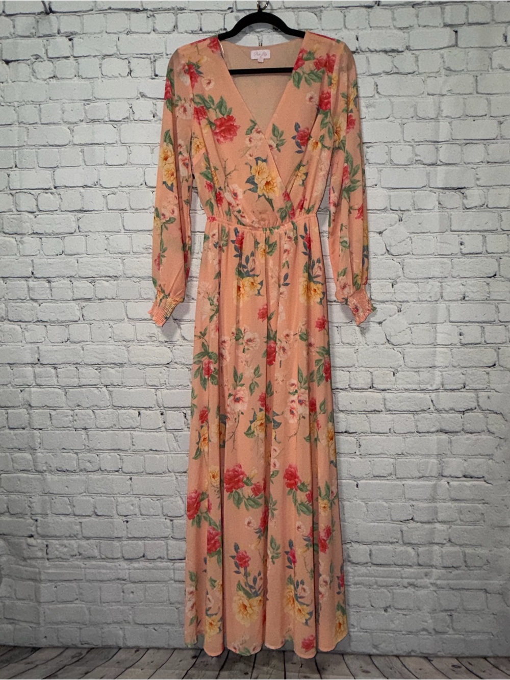 Pink Lily Peach Floral Wrap-Front Maxi Dress